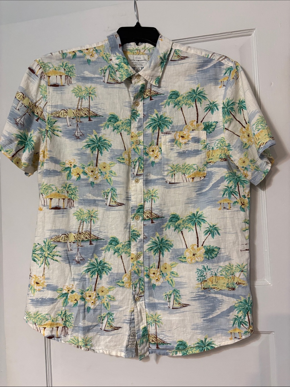 Lucky Brand White Tropical Palm Print Button-Down Shirt